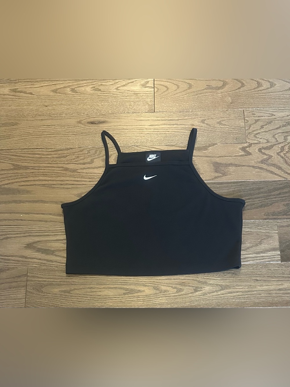 Nike High Neck Crop Tank Top XL Black Logo Sleeveless Athleisure